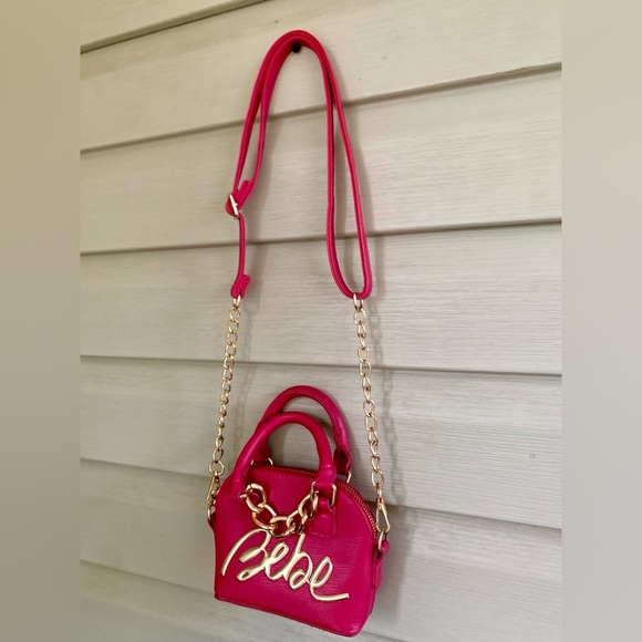 BEBE Gianna mini dome bag crossbody purse raspberry pink gold tone faux leather - Picture 15 of 16